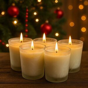 CANDLES White Set of Five Elegant Frosted Glass Clear Floral Swirl Design Votive